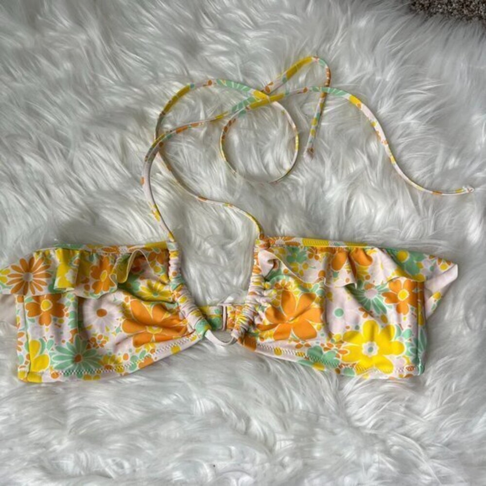 Aerie Yellow Floral Halter Bikini Women's Medium